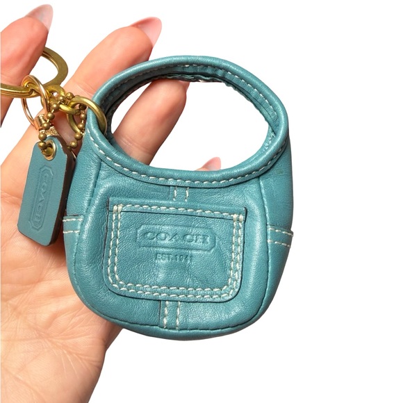 Vintage Coach Mini Hobo Ergo Key Ring/Bag Charm Blue Leather Mini Bag - Picture 1 of 13